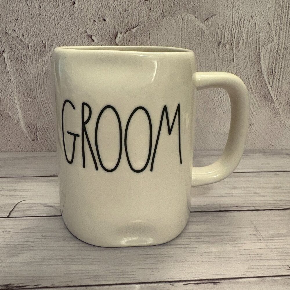 Rae Dunn Artisan Collection by Magenta GROOM White Black Coffee Mug (SKU: 221MI)